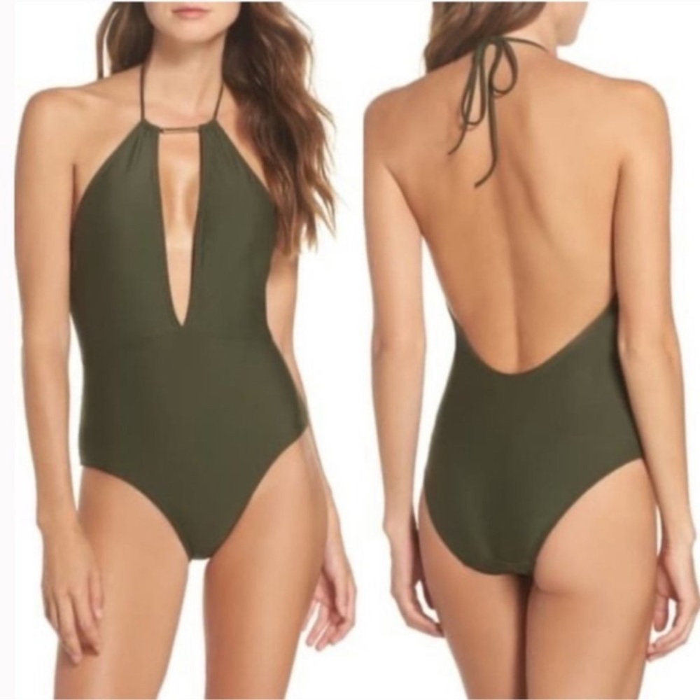TED BAKER Olive Green Halter Swimsuit